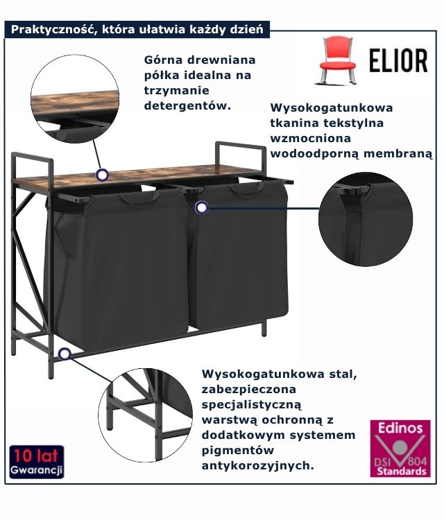 kosz na pranie z półką przydymiony dąb Frotto 4x