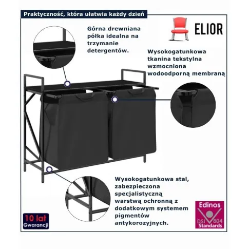 infografika kosza na pranie  z półką czarny dąb Frotto 4X