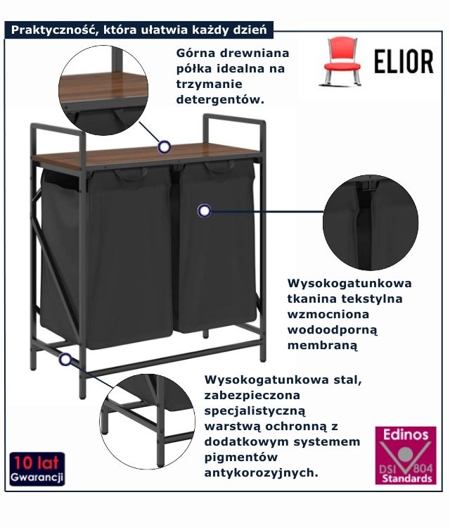 kosz na pranie z półką brązowy dąb Frotto 5x