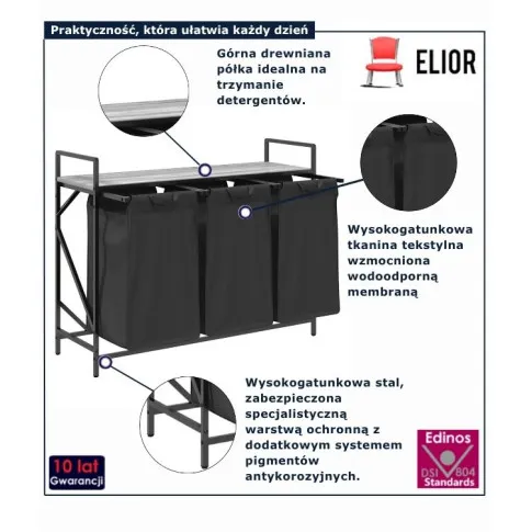 infografika kosza na pranie Frotto 6X z półką szary dąb sonoma