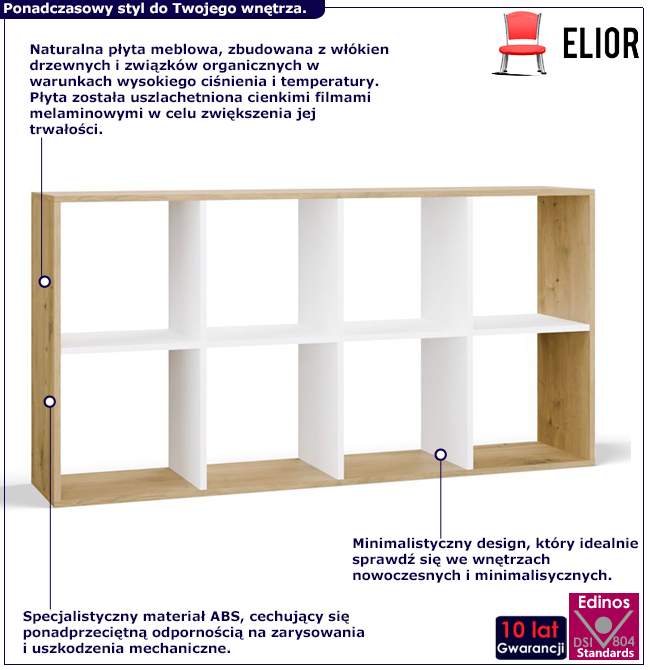 Infografika regału typu kostka artisan biała Begonis 5X
