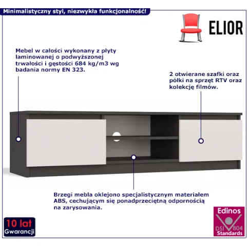 infografika szafki RTV antracyt i biały Verta 3X 140 cm