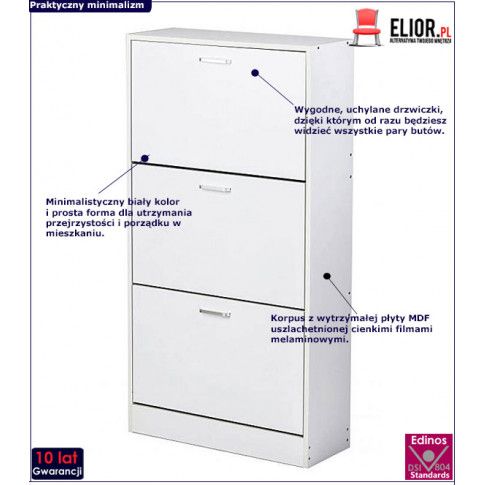 Zdjęcie minimalistyczna biała szafka na buty Cara 3X - sklep Edinos.pl