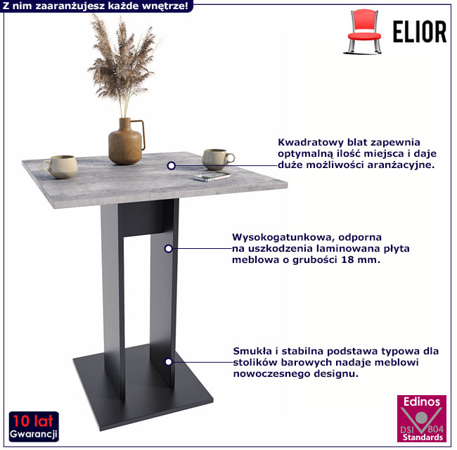 Nowoczesny kwadratowy stolik barowy do kuchni Vosi