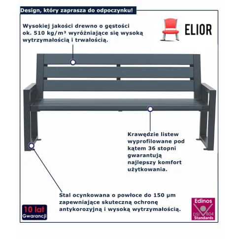 Ławka szara ogrodowa z podłokietnikami  Heft
