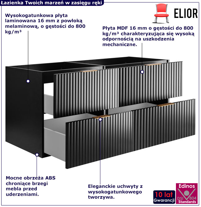 Czarna ryflowana szafka łazienkowa 120 cm Onellia 4X