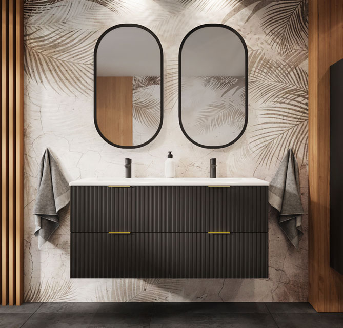 Nowoczesna łazienka z czarna szafką pod umywalkę 120 cm Onellia 4X