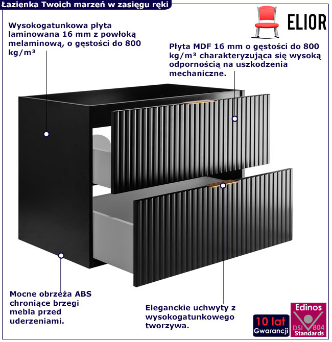 Czarna wisząca szafka pod umywalkę 80 cm Onellia 5X