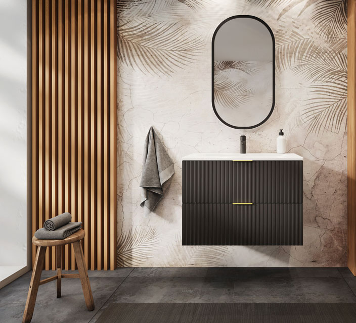 Nowoczesna łazienka z czarną szafką pod umywalkę 80 Onellia 5X