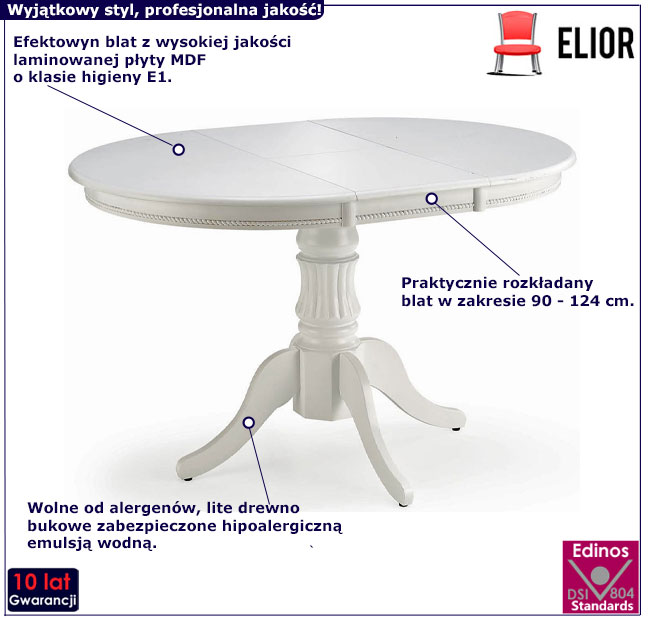 Okrągły stół rozkładany biały  Pixer