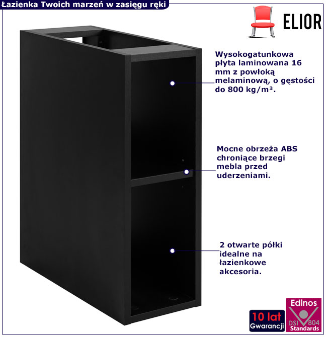 Czarna wąska półka łazienkowa 20 cm Onellia 6X