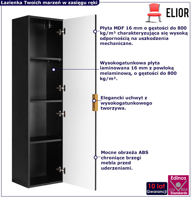 Czarny ryflowany słupek do łazienki Onellia 6X