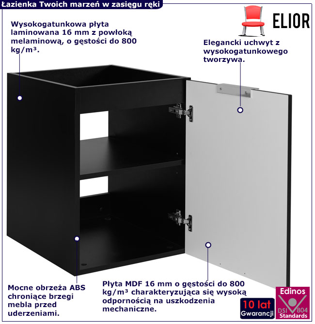 Czarna wisząca szafka do łazienki 40 cm Onellia 8X