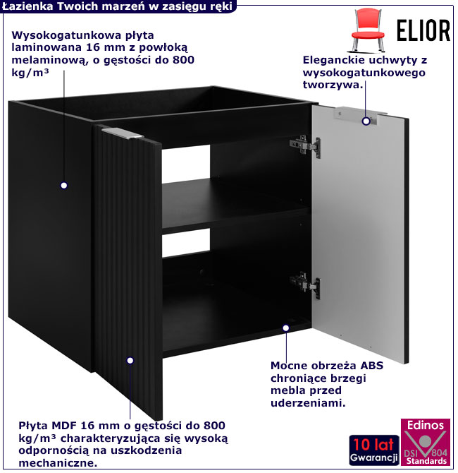 Czarna wisząca szafka do łazienki 60 cm dwudrzwiowa Onellia 9X