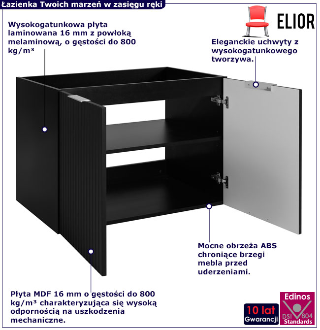 Czarna wisząca szafka do łazienki 80 cm dwudrzwiowa Onellia 10X