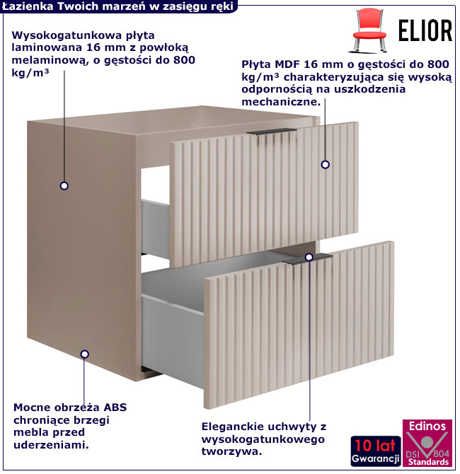 Kaszmirowa wisząca szafka łazienkowa z 2 szufladami Onellia 3X 60 cm