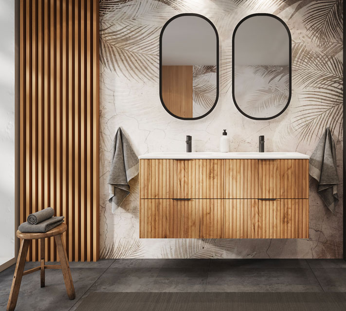 Łazienka z podwójną szafką Onellia 4X 120 cm dąb craft złoty