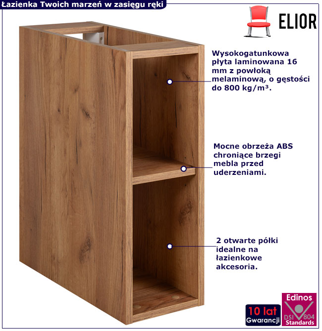 Wąska półka łazienkowa 20 cm Onellia 6X dąb craft złoty