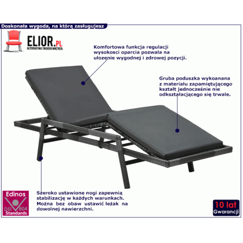 Fotografia Szary fotel, leżak ogrodowy z poduszką - Midel z kategorii Leżanki i siedziska ogrodowe