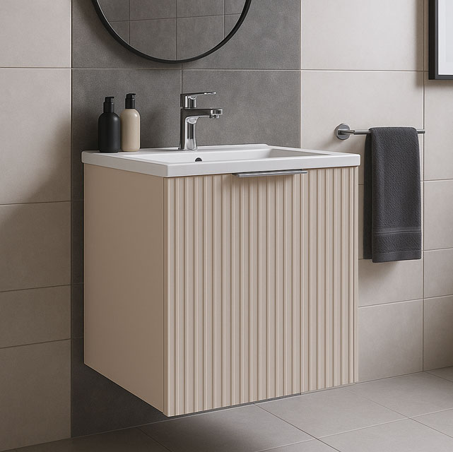 Łazienka z wykorzystaniem kaszmirowej szafki łazienkowej 40 cm Onellia 8X