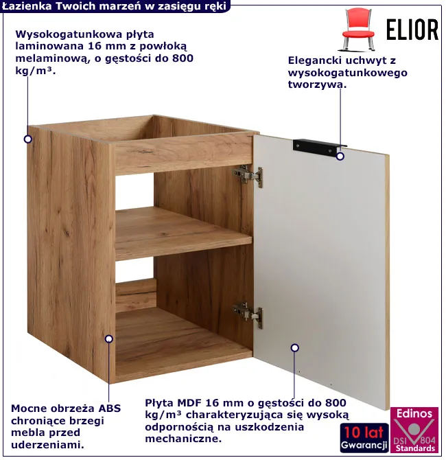 Ryflowana wisząca szafka do łazienki 40 cm Onellia 8X dąb craft złoty