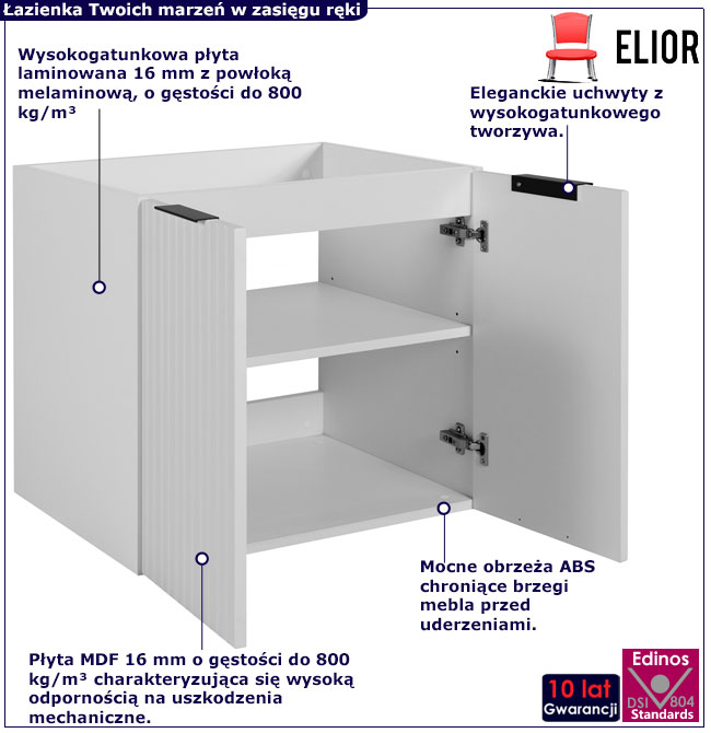 Biała ryflowana szafka do łazienki 60 cm dwudrzwiowa Onellia 9X