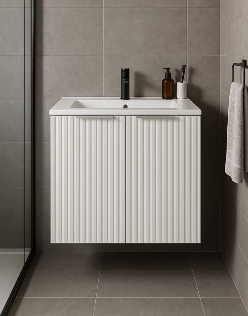 Wizualizacja białej dwudrzwiowej szafki do łazienki 60 Onellia 9X