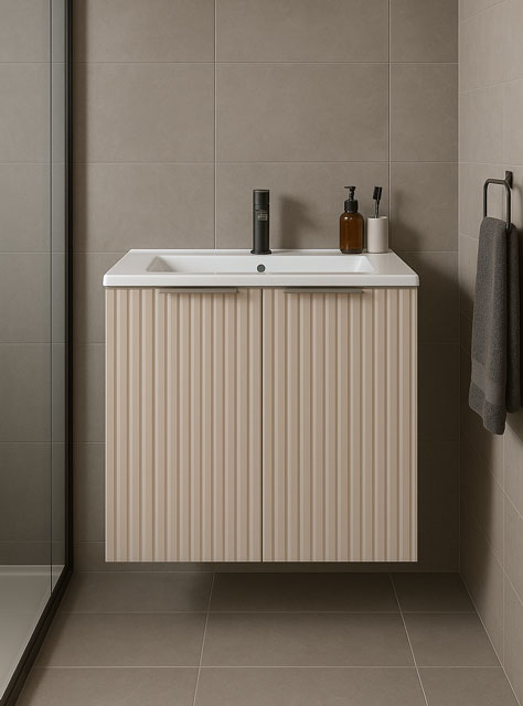 Łazienka z ryflowaną kaszmirową dwudrzwiową szafką 60 Onellia 9X