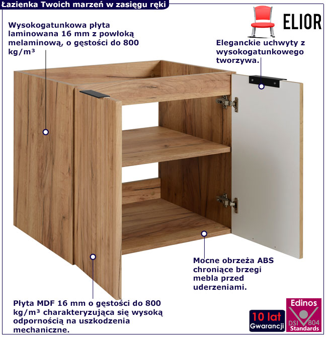 Ryflowana szafka do łazienki 60 cm Onellia 9X dąb craft złoty
