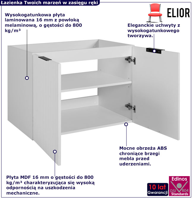 Biała wisząca szafka ryflowana do łazienki 80 cm Onellia 10X