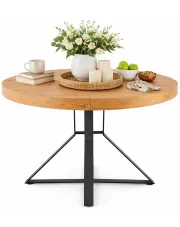 Nowoczesny rozkładany okrągły stół drewno metal dąb złoty + czarny - Miresto w sklepie Edinos.pl
