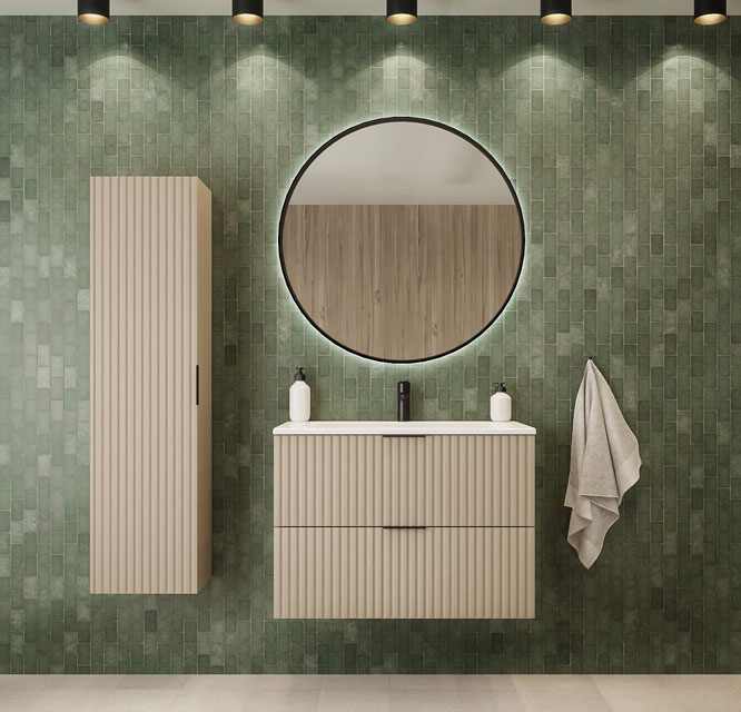 Komplet ryflowanych wiszących kaszmirowych szafek łazienkowych Onellia 14X