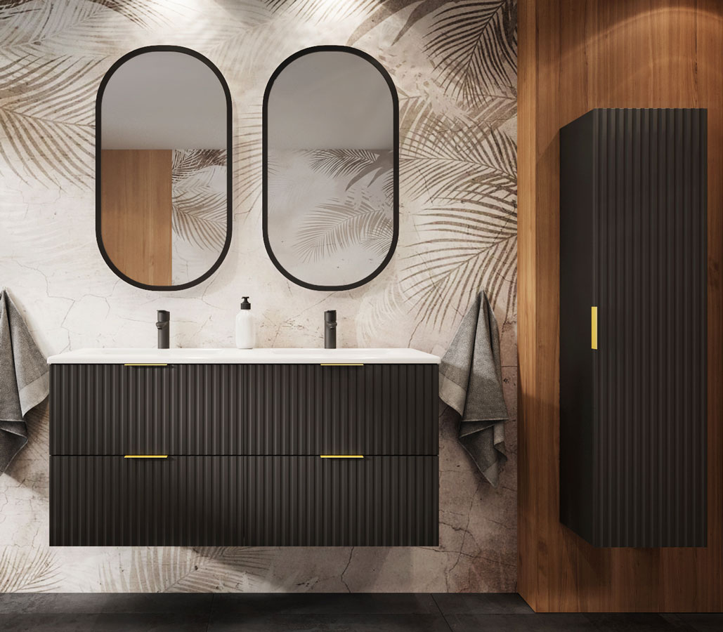 Kompet ryflowanych wiszących czarnych szafek do łazienki Onellia 15X