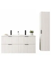 Biały komplet łazienkowy z podwójną szafką pod umywalkę - Onellia 15X w sklepie Edinos.pl