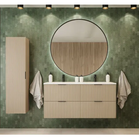 Wizualizacja kaszmirowego kompletu szafek w nowoczesnej łazience Onellia 15X