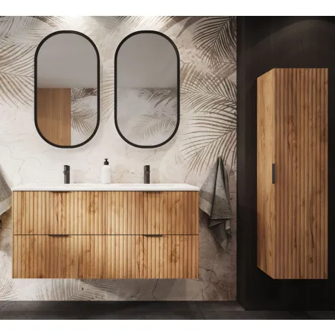 Komplet ryflowanych szafek łazienkowych dąb craft złoty Onellia 15X