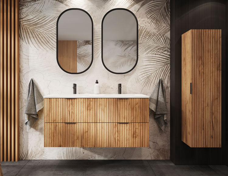 Kompet ryflowanych szafek do łazienki Onellia 15X dąb craft złoty