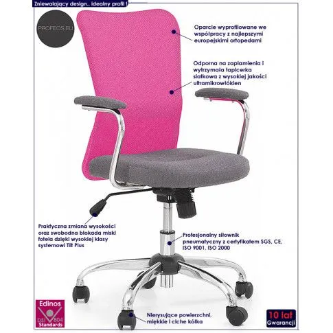 Fotografia Fotel obrotowy dla dziewczynki Longa - różowy z kategorii Siedziska dla dzieci i młodzieży