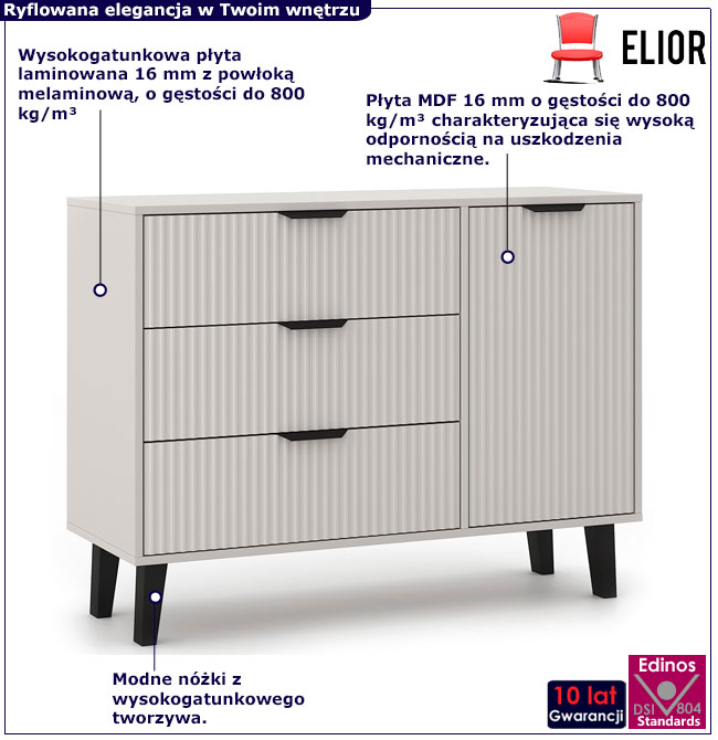 Kaszmirowa komoda z 3 szufladami i szafką na nóżkach do salonu Leoniz 6X