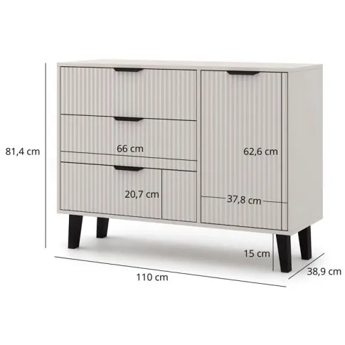 Wymiary ryflowanej komody z szafką i 3 szufladami Leoniz 6X