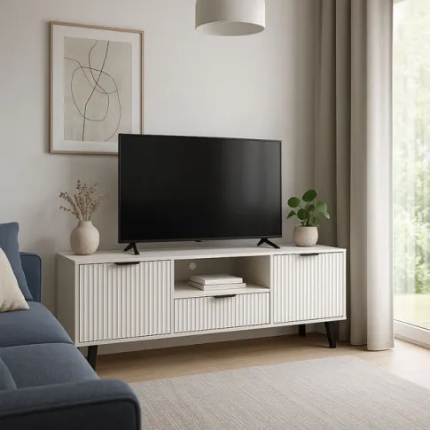 Salon z wykorzystaniem kaszmirowej szafki RTV Leoniz 7X