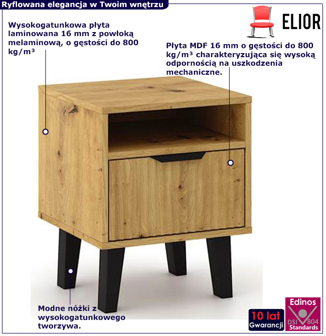 Ryflowana szafka nocna Leoniz 3X dąb artisan