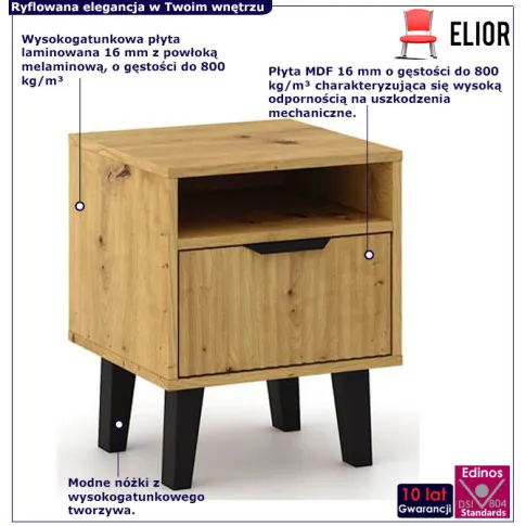 Stolik nocny z szufladą Leoniz 3X dąb artisan