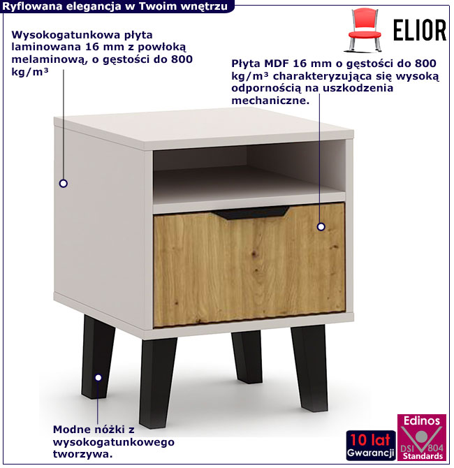 Ryflowana szafka nocna Leoniz 3X kaszmir + dąb artisan