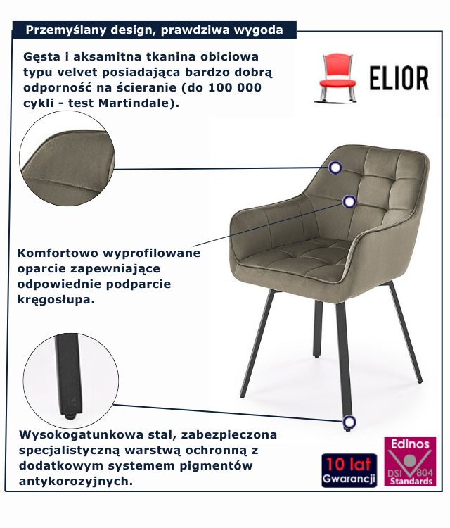 Beżowe pikowane krzesło welurowe Dorren