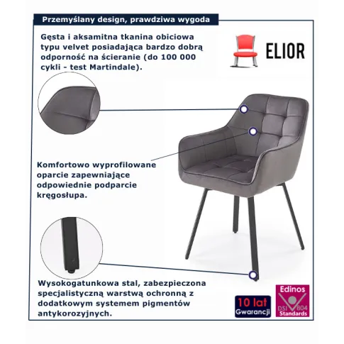 Szare nowoczesne krzesło Dorren