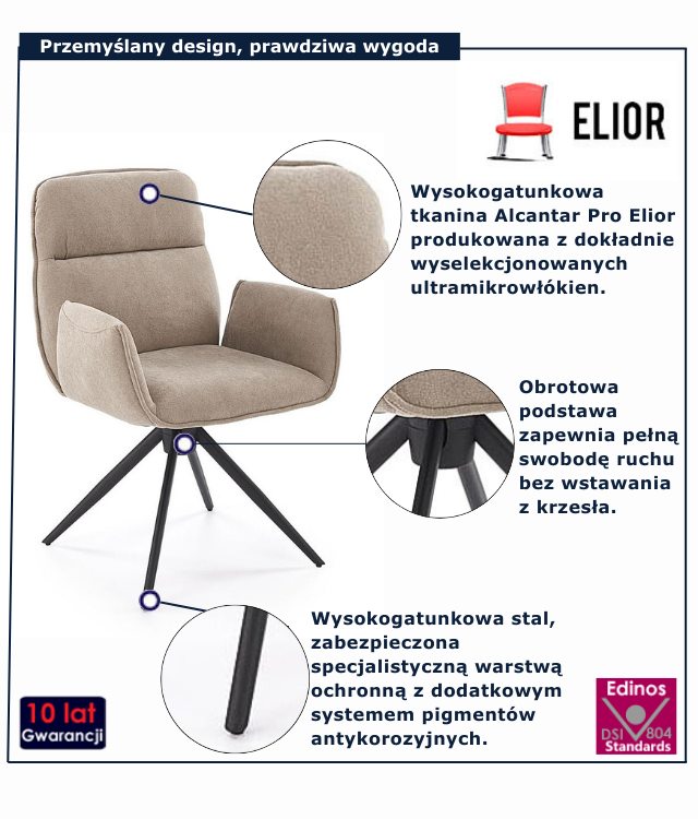 Beżowe obrotowe krzesło tapicerowane Viero