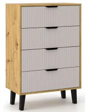Ryflowana komoda z 4 szufladami dąb artisan + kaszmir - Leoniz 5X w sklepie Edinos.pl