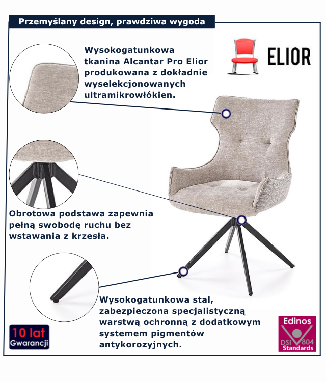 Popielate obrotowe krzesło tapicerowane Tervas