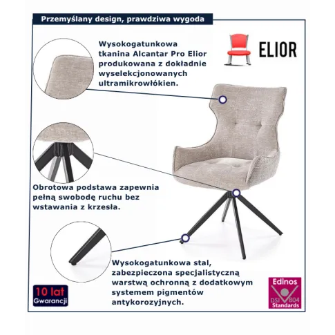 Szare krzesło tapicerowane obrotowe Tervas